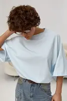 Однотонна вільна футболка з рукавами-реглан - блакитний цвет, ONE SIZE