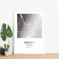 Постер "Харьков / Kharkiv" фольгированный А3, Белый-серебро, А3, английский