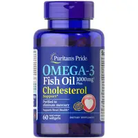 Жирные кислоты Puritan's Pride Omega 3 Fish Oil 1000 mg Plus Cholesterol Support, 60 капсул
