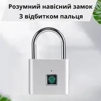 Навесной замок с отпечатком пальца.Умный замок со сканером отпечатка пальцев,биометрический cеребристый