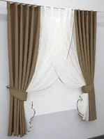 Кухонні шторки (400х170см.) з підв'язками. Колір світло-кавовий з молочним. Код 109к 52-0104