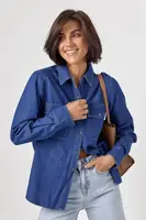 Джинсова сорочка жіноча з напівкруглим низом - синій цвет, ONE SIZE