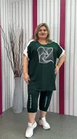 Костюм літній бавовняний (Футболка+капрі) з накатом з каміння "Забава" 64-68