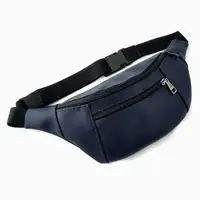 Сумка на пояс бананка Bumbag из экокожи унисекс, поясная сумка через плечо Тёмно-синяя 27×16 см