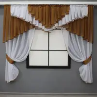Кухонний (200х170см.) комплект, шторки з ламбрекеном. Колір білий з коричневим. Код 115к 52-1001