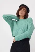 В'язаний укорочений джемпер oversize - м'ятний цвет, S