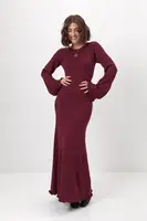 В’язана сукня максі з вирізом на спині - бордо цвет, ONE SIZE