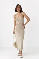 Літня в'язана сукня на бретелях - кавовий цвет, ONE SIZE