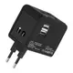 Универсальное зарядное устройство XO WL01 UK/EU/US, сетевой переходник с двумя USB портами Черный