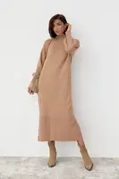 Довга сукня oversize з розрізами - світло-коричневий цвет, M