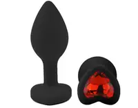 Силіконовий анальний затор EGZO - Silicone Black Heart Plug Red, size S