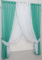 Кухонні шторки (400х170см.) з підв'язками. Колір бірюзовий з білим. Код 096к