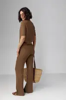 Жіночий костюм з ажурної в'язки - коричневий цвет, ONE SIZE (є розміри)