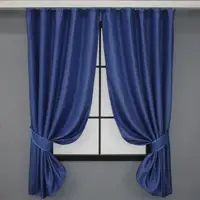 Комплект (2шт. 1,3х1,7м.) коротких штор, лен-блэкаут "Лен Мешковина". Цвет синий. Код 691ш 35-0096