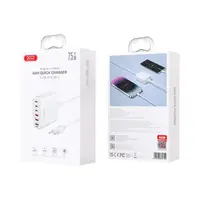 Адаптер мережний XO GaN Desktop Fast Charger with 1.5M Power Cord L133 |3USB/3Type-C, 75W/3A, PD/QC|