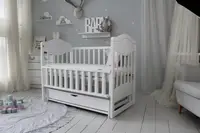 Кровать детская Baby Comfort ЛД9 белая с ящиком и резьбой