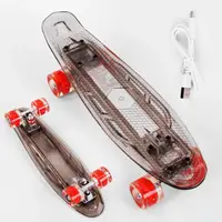 Скейт Пенні борд Best Board прозора дека та PU колеса світяться, зарядка USB. Grey (04523)