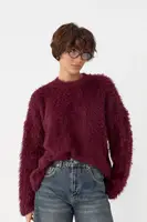 Тепла вільна кофта зі штучного хутра - бордо цвет, ONE SIZE