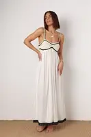 Женский сарафан с вязаным лифом - бежевый цвет, L/XL (есть размеры)