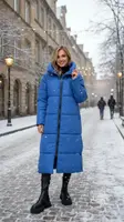 Пальто женское зимнее длинное синее П980