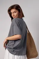 Жіноча футболка oversize з ангелом - сірий колір, M