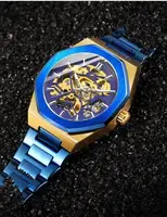 Стильний наручний годинник Forsining Blue Skeleton