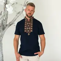 Футболка-вышиванка мужская Moderika Оберег синяя с коричневым XXL