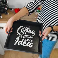Поднос квадратный с дерева Coffee always a good idea 30x30x4 см (PDN_19N002_BL)