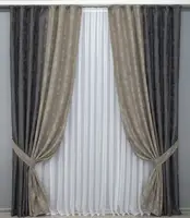 Комбіновані (2шт.1,9х2,7м.) штори, жакард. Колір графітовий з бежево-сірим. Код 014дк (1211-1208ш) 10-911