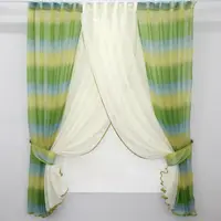 Кухонные шторки (400х170см.) комбинированные. Цвет молочный с оливково-желтым и голубым. Код 111к 52-0226