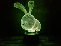 3D ночник "Кролик" (УВЕЛИЧЕННОЕ ИЗОБРАЖЕНИЕ) + пульт ДУ + сетевой адаптер + батарейки (3ААА)  3DTOYSLAMP