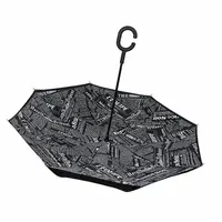 Розумний парасолька навпаки Lesko Up-Brella Газета Чорна зворотного складання ручка Hands Free жіночий