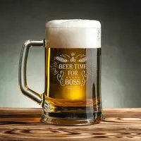 Кружка для пива "Beer time for boss" с ручкой, английский, Деревянная подарочная коробка с гравировкой