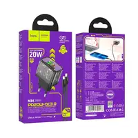 Адаптер сетевой HOCO Type-C to Lightning cable Dazzling dual-port N34 |1USB/1Type-C, 20W/3A, PD/QC|