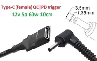 Переходник на 12v (max 5a, 60w) 3.5x1.35mm 8-10cm з USB Type-C (Female) Quick Charge Power Delivery QC|PD тригер (A class) 1 день гар.