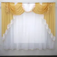 Кухонний (200х170см.) ламбрекен з тюлю. Колір білий з золотистим. Код 107к