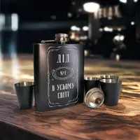 Набір чорна фляга з чарками "Дід №1 в усьому світі" у дерев'яній подарунковій коробці з гравіюванням