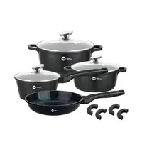 Набор посуды Higher Kitchen HK-307 11 предметов с гранитным покрытием и силиконовыми ручками Черный