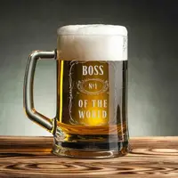 Кружка для пива "Boss №1 of the world" с ручкой, английский, Деревянная подарочная коробка с гравировкой