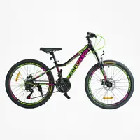 Велосипед спортивный 24" Corso GRAVITY, оборудование Shimano, 21 скорость, собран на 75%. Green and pink (147754)