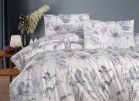 Семейное Турецкое Постельное белье First Choice Homesko Amaris Lilac (Простынь на резинке)