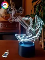 3D ночник "Якорь" (УВЕЛИЧЕННОЕ ИЗОБРАЖЕНИЕ) + пульт ДУ + сетевой адаптер + батарейки (3ААА)  3DTOYSLAMP