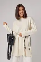 Жіноча в'язана туніка oversize із розрізами з боків - бежевий цвет, ONE SIZE