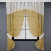 Кухонные шторы (280х170см.) с ламбрекеном, на карниз 1-1,5м. Цвет золотистый с белым. Код 091к 52-0733