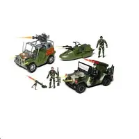 Игровой набор "Набор спецтехники HW". 2 машины, шлюпка, гранатомет, 3 игровые фигурки военных. Khaki (136688)