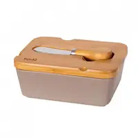 Масленка с деревянной крышкой и ножом Husla Hygge 73971 7х11х15 см бежевая