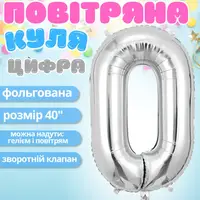 Воздушный шар в виде цифры 0 серебро,40 дюймов, фольгированый, для праздников для дня рождения,