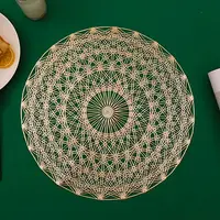 Сервировочная салфетка круглая под горячее, коврик сервировочный золотистый набор 2 шт