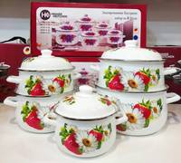 Набор эмалированных кастрюль 5 штук Higher Kitchen НК-309 КЛУБНИКА