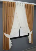 Кухонні шторки (400х170см.) з підв'язками. Колір кавовий з молочним. Код 096к